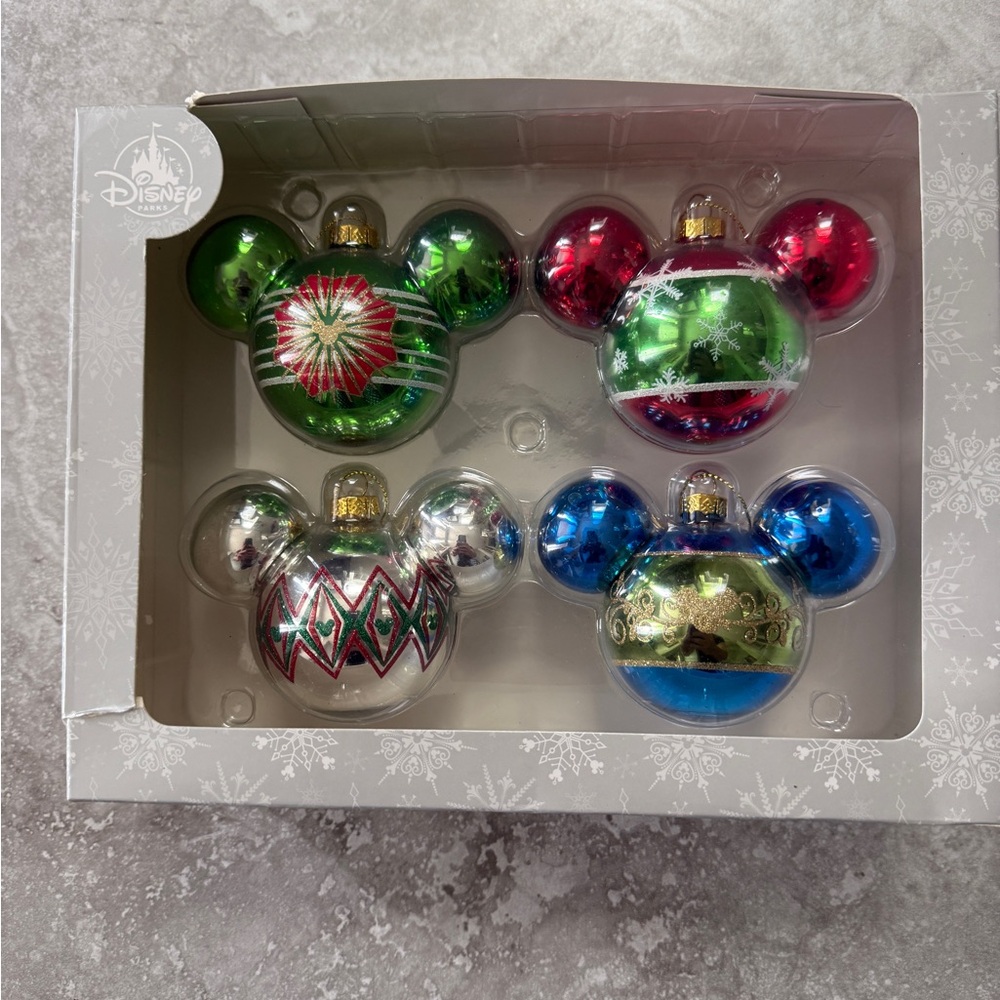 Disney Mickey Mouse Holiday Ornament Set - Green, Red, Silver, Blue